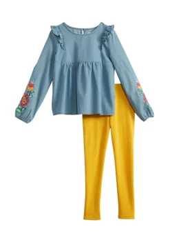 Cheapest 🤩 Cabana by Crown & Ivy™ Toddler 👧 Girls Long Sleeve Ruffle Denim Set ✨