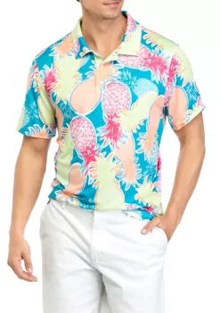 Best Sale 😉 Cabana by Crown & Ivy™ Short Sleeve Tropical Print Polo 👚 Shirt 🎉 -Champion® Sales Store Belk 1302