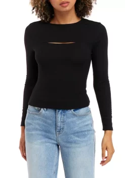 Best Pirce 🎉 Cabana by Crown & Ivy™ Juniors' Long Sleeve Rib Knit Top with Cut Out 😀 -Champion® Sales Store Belk 1356