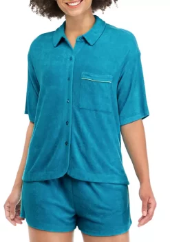 Hot Sale 🛒 Cabana by Crown & Ivy™ Juniors' Terry Button Down 👚 Shirt 🎉 -Champion® Sales Store Belk 1361