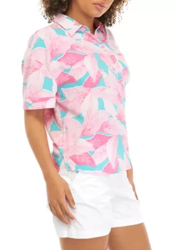Brand new 🌟 Cabana by Crown & Ivy™ Juniors' Short Sleeve Palm Print Collared 👕 Shirt 🔥 -Champion® Sales Store Belk 1513