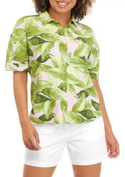 Brand new 🌟 Cabana by Crown & Ivy™ Juniors' Short Sleeve Palm Print Collared 👕 Shirt 🔥 -Champion® Sales Store Belk 1514