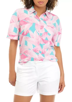 Brand new 🌟 Cabana by Crown & Ivy™ Juniors' Short Sleeve Palm Print Collared 👕 Shirt 🔥 -Champion® Sales Store Belk 1515