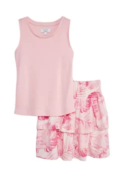 Outlet ✨ Cabana by Crown & Ivy™ 👧 Girls 7-16 Ribbed Tank Top and Printed 👗 Skirt Set ❤️