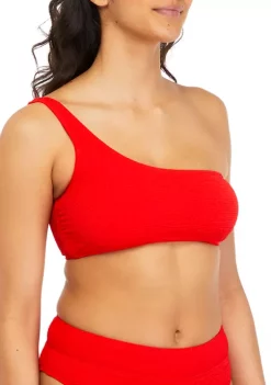 Coupon 💯 Cabana by Crown & Ivy™ Solid Pucker One Shoulder Swim Top ✨