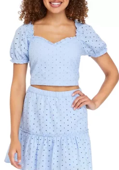 Outlet 🛒 Cabana by Crown & Ivy™ Juniors' Eyelet Puff Sleeve Crop Top ✨