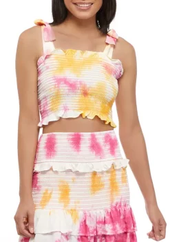 Best Sale ⭐ Cabana by Crown & Ivy™ Juniors' Smocked Ruffle Top 🔥