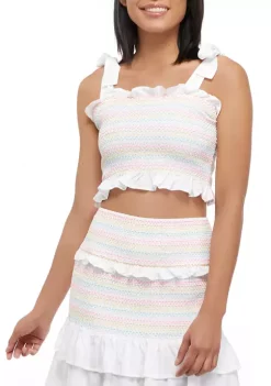Best Sale 🔥 Cabana by Crown & Ivy™ Juniors' Smocked Ruffle Top 🌟