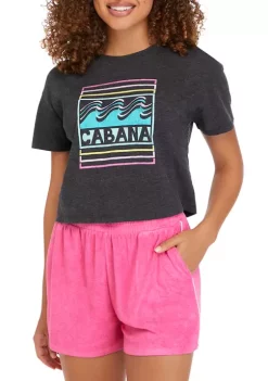 Buy 🔥 Cabana by Crown & Ivy™ Juniors' Short Sleeve Cropped Graphic T-Shirt 💯