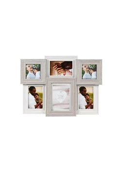 Flash Sale 🎉 New View 6-Opening 19" X 14.5" Two-Toned Multi-Sized Picture Frame Collage, Displays Two 4x4, Three 4x6 and One 5x7, White/Natural 🧨