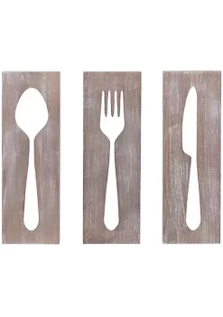 New 🎁 New View Set of 3 Oversized Utensils Kitchen Rustic Plank Art 🥰