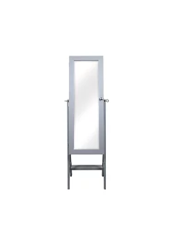 Coupon 😀 New View Gray Freestanding Jewelry Storage Cabinet, features Full-Length Mirror and 3 Interior Shelves, Organizer with Hooks, Ring Slots 🥰